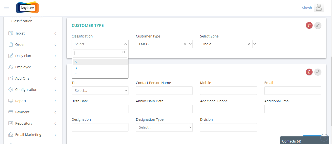 Kapture CRM interface